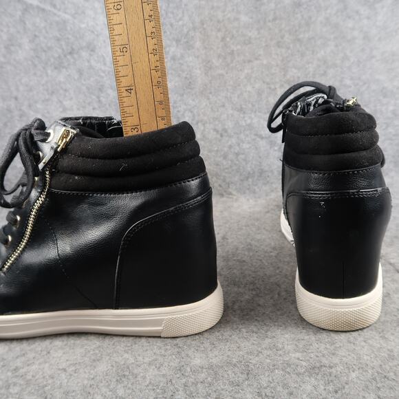 Aldo Shoes Womens 10 Fashion Wedge Sneakers Hidden Heel Zip Black Lace Up Style - Picture 8 of 15